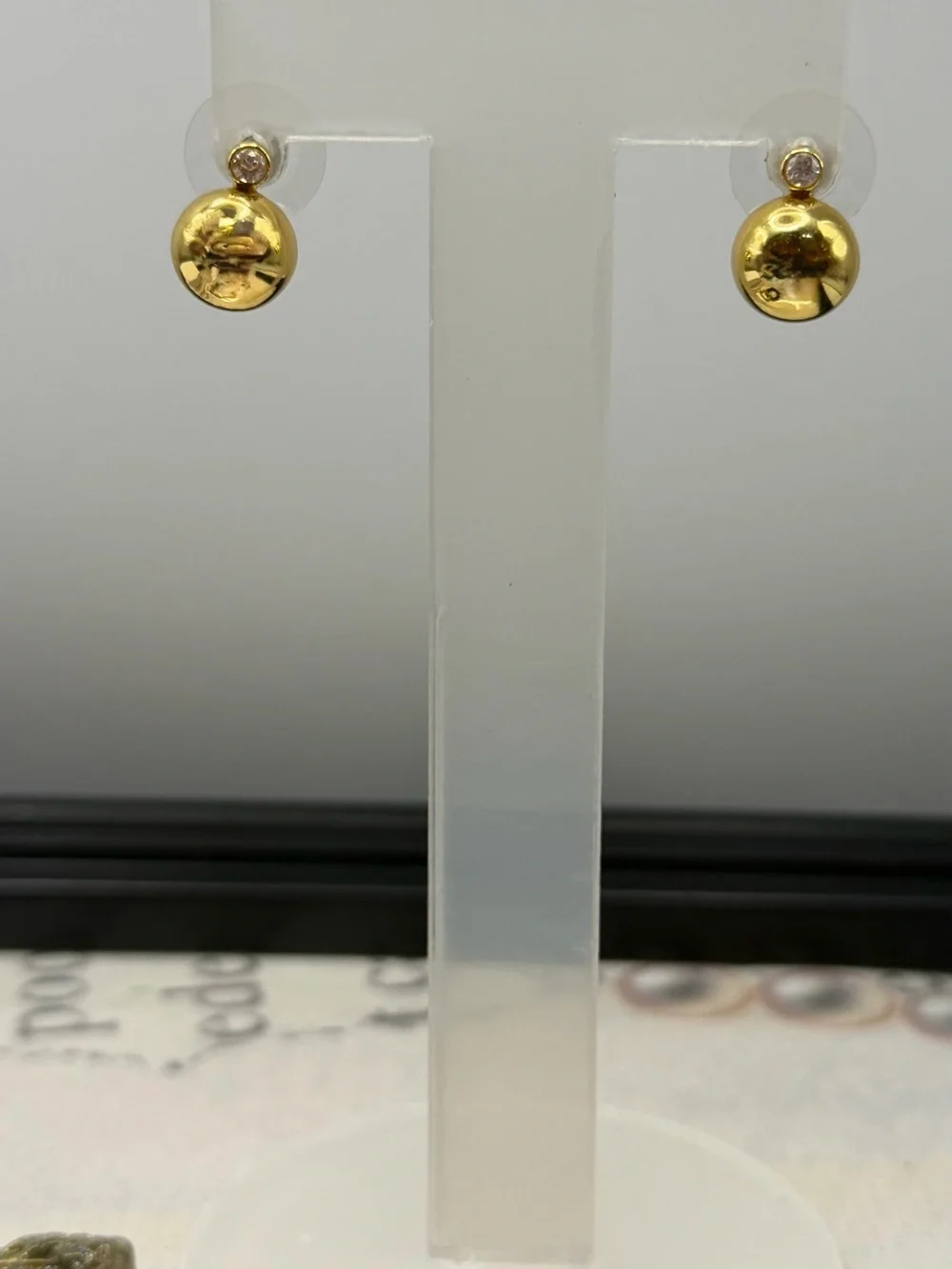 Kate Spade Have a Ball Gold Tone Dome Post Earrings with Clear Crystal Accent